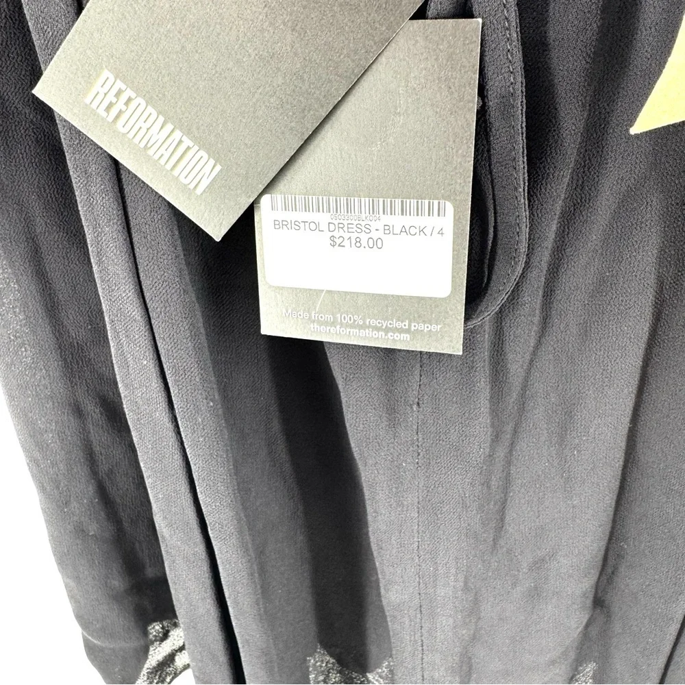 NWT Reformation Black V neck Chiffon Ruffle sleeve backless Mini Dress sz4